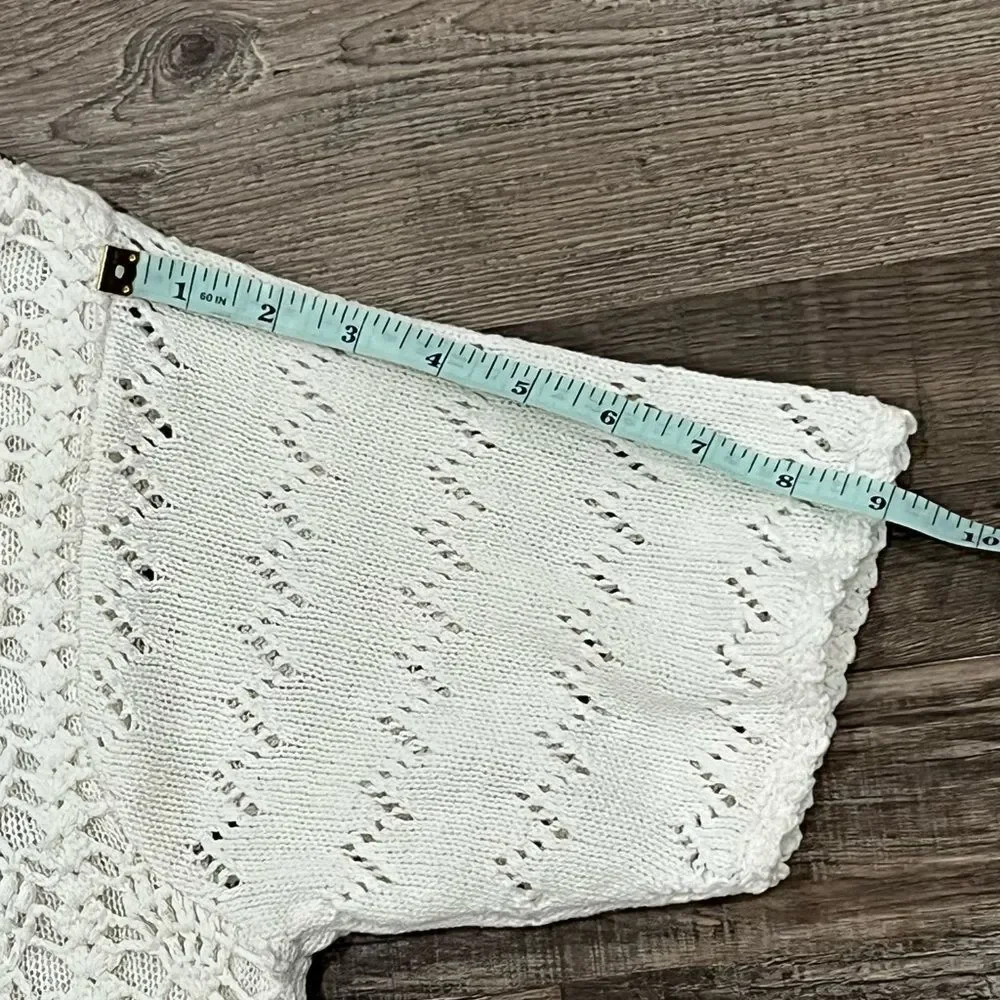 Vintage Crochet Granny Collared Short Sleeves Sweater Size M Pearls Cottage Twee